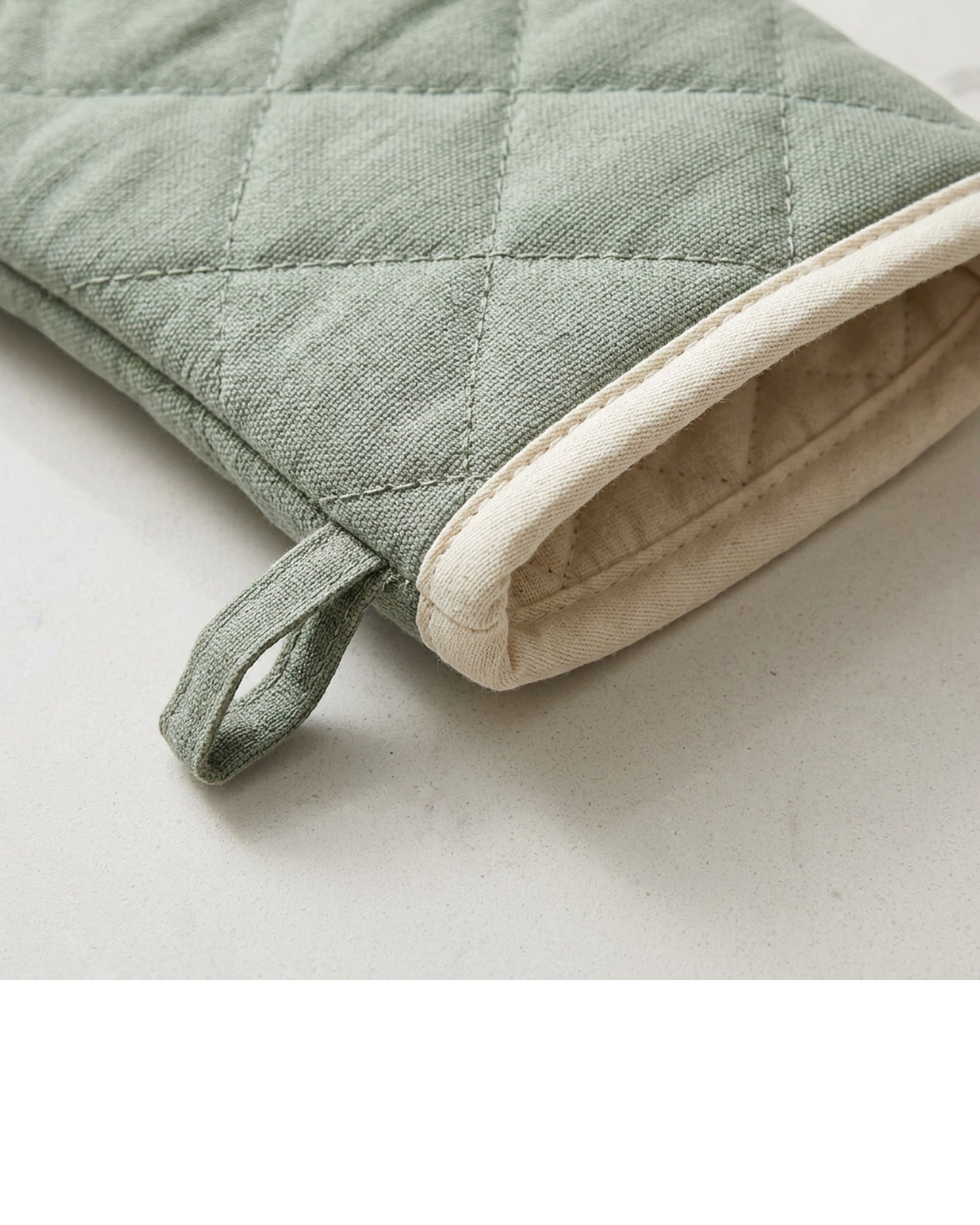 Ytkfv Long Quilted Cotton Oven Mitt Pair Sage Cream 13 Inch - Detail view
