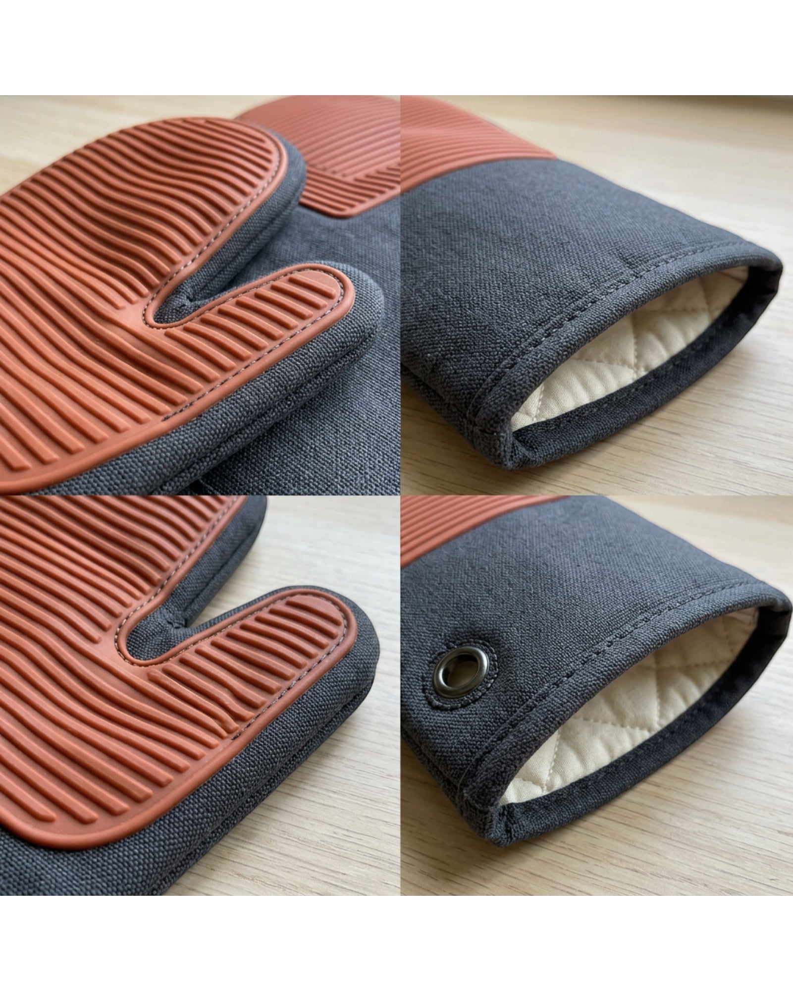 Ytkfv Ridged Silicone-Surface Oven Mitt Pair Charcoal Terracotta 14 Inch - Detail view