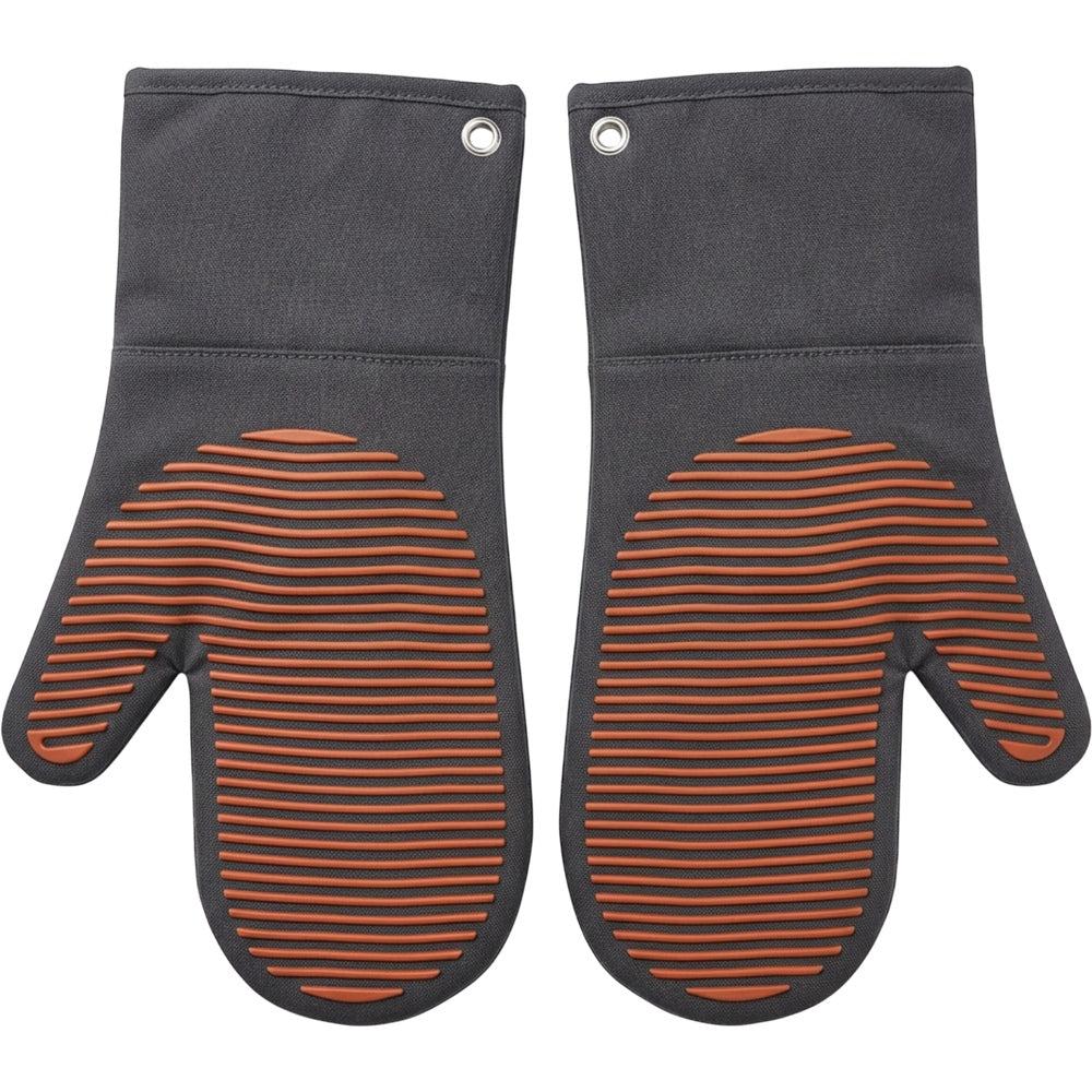 Ytkfv Ridged Silicone-Surface Oven Mitt Pair Charcoal Terracotta 14 Inch - Product view