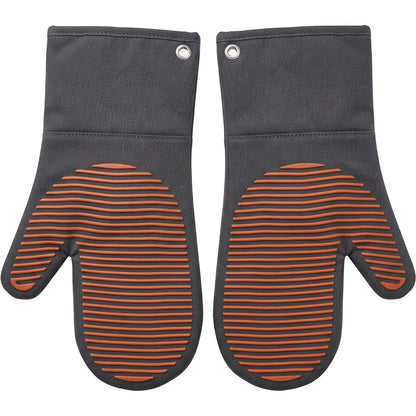 Ytkfv Ridged Silicone-Surface Oven Mitt Pair Charcoal Terracotta 14 Inch - Product view