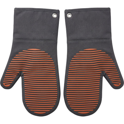 Ytkfv Ridged Silicone-Surface Oven Mitt Pair Charcoal Terracotta 14 Inch - Product view