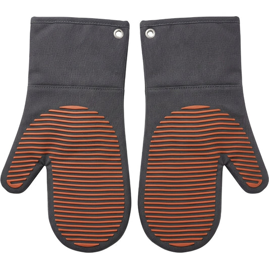 Ytkfv Ridged Silicone-Surface Oven Mitt Pair Charcoal Terracotta 14 Inch - Product view
