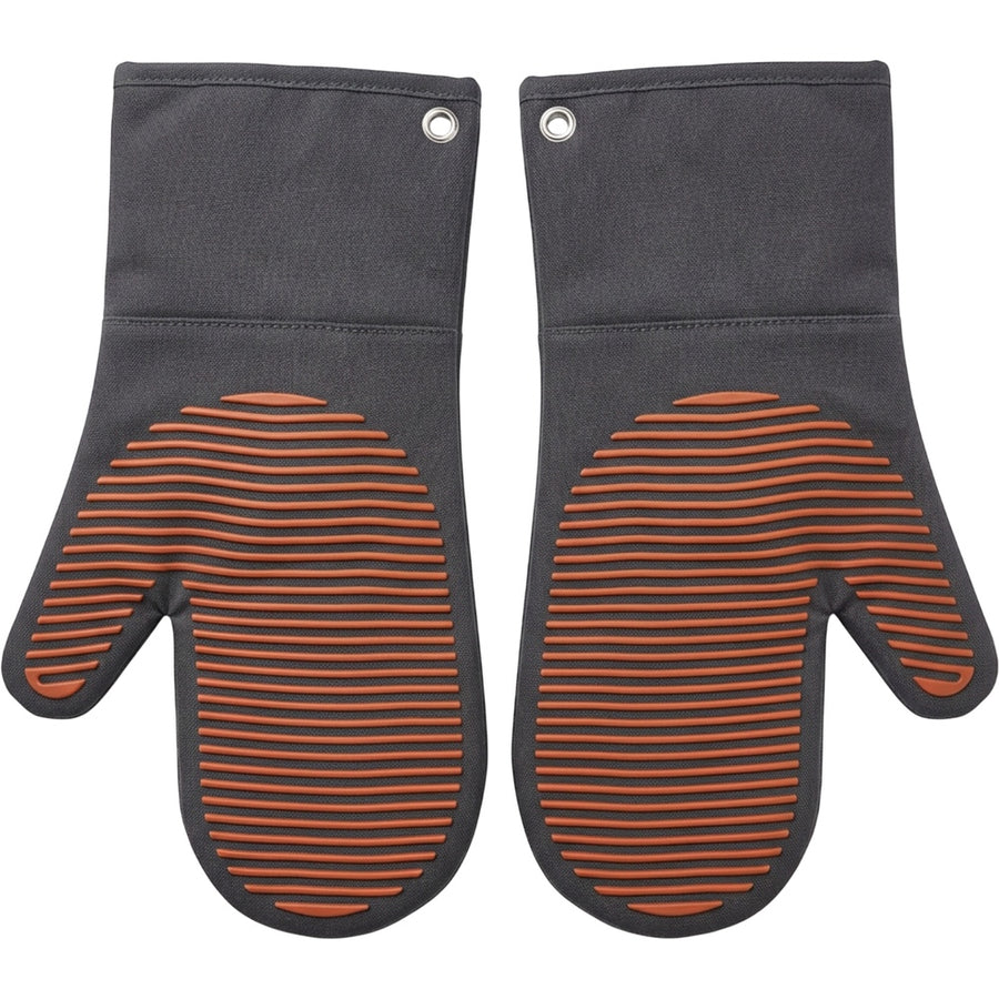 Ytkfv Ridged Silicone-Surface Oven Mitt Pair Charcoal Terracotta 14 Inch